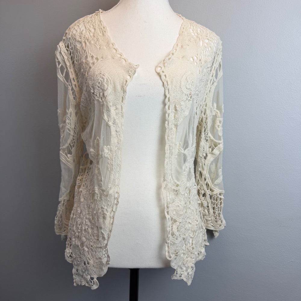 Mirror Image Cream Sheer Lace Floral Top Boho Layering Top Ivory Festival